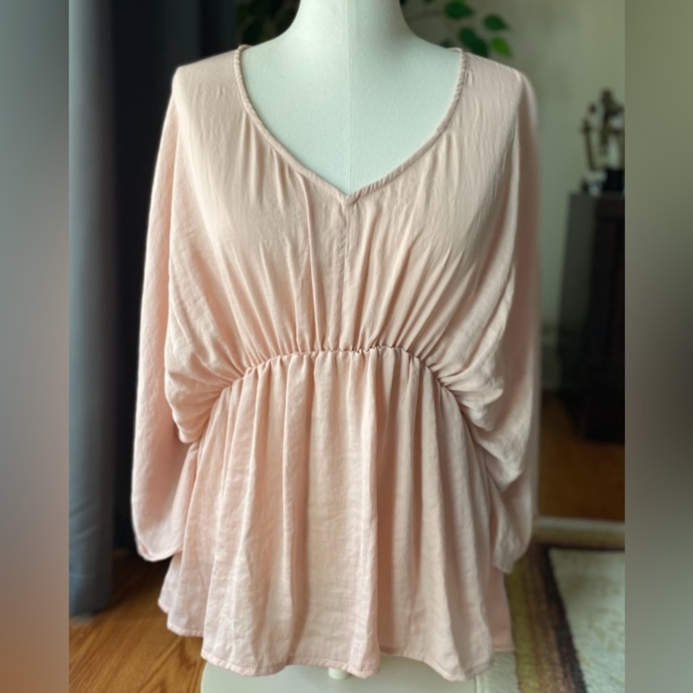 American Eagle Outfitters Blush Pink V-Neck Gathered Waist Top